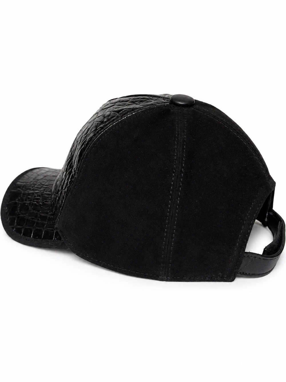 Black Croc-Embossed Leather Baseball Cap - Picture 2 of 3